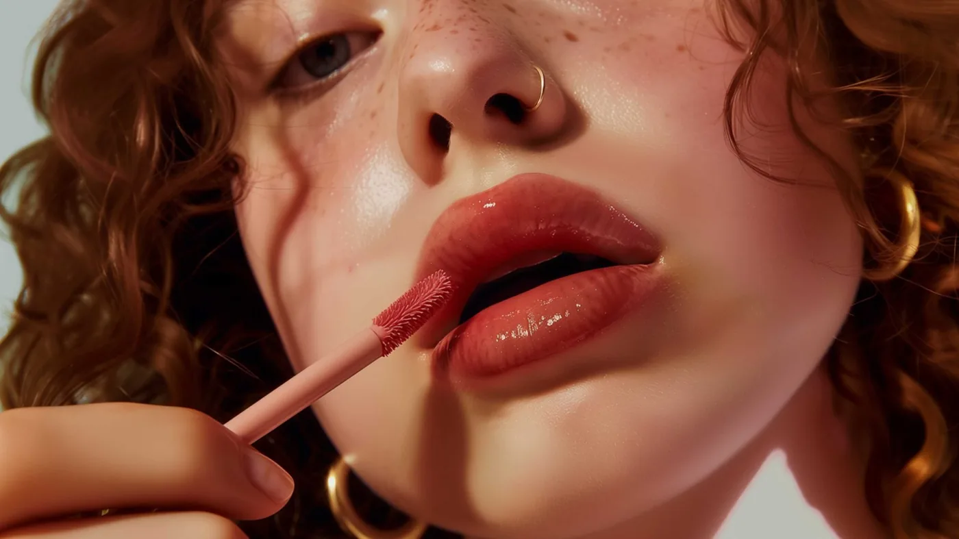 Glossy lips with rosy lip gloss — Sarvaankart glow rituals