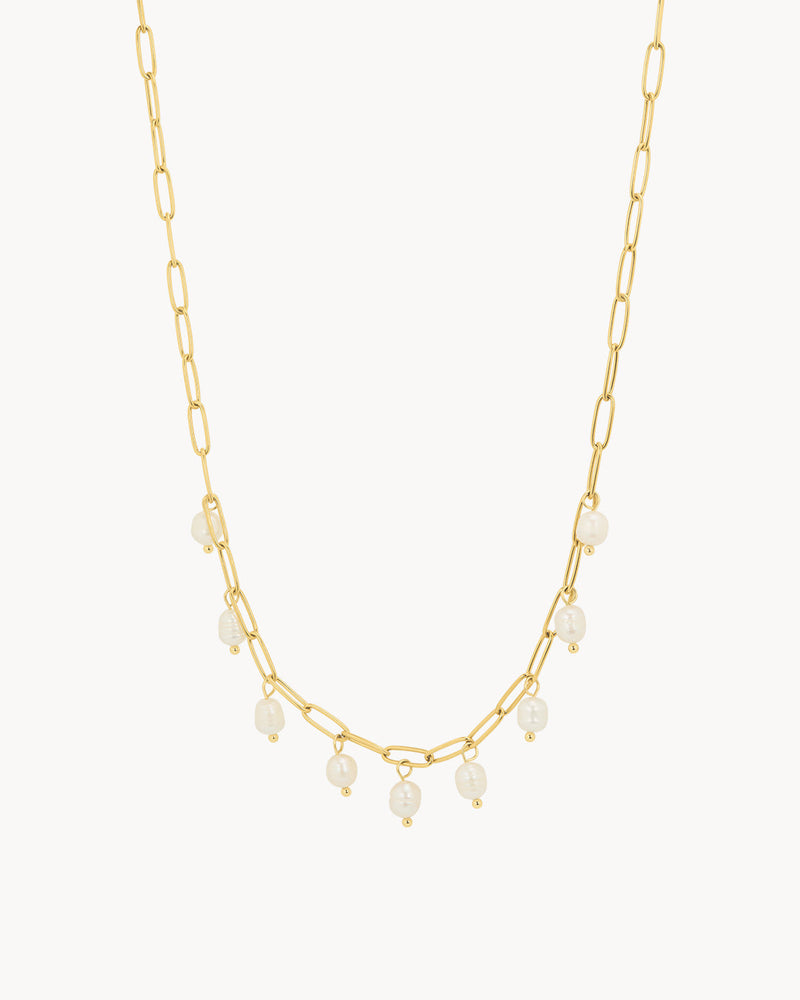 Pearl Drop Link Necklace