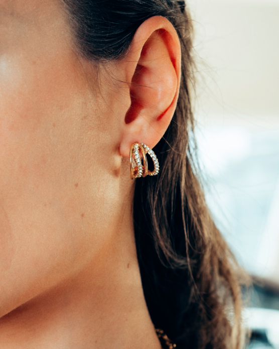 Triple Hoop Crystal Huggies