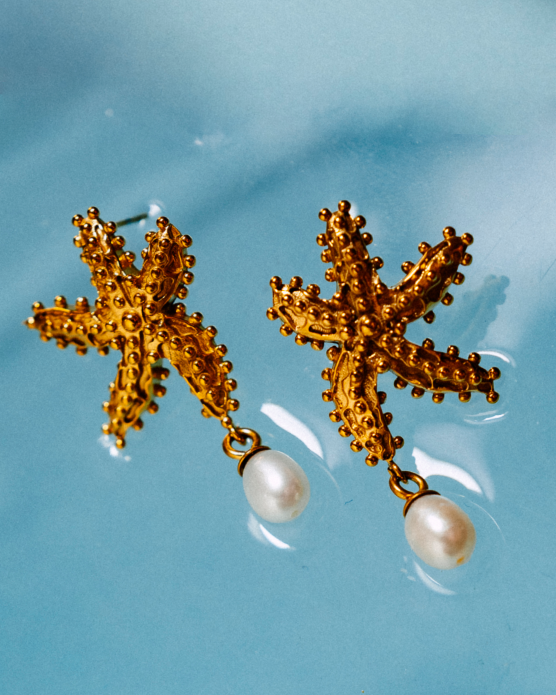Starfish Pearl Drop Earrings